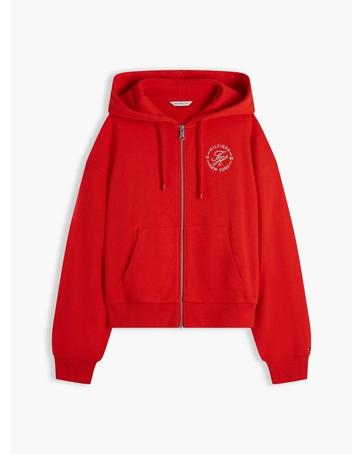 Tommy Hilfiger Red Logo Embroidery Zip-Thru Hoody