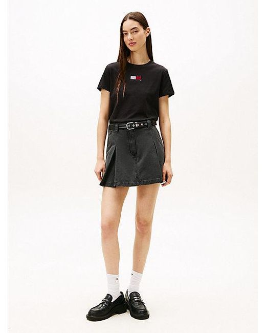 Camiseta De Cuello Redondo Con Logo Tommy Hilfiger de color Black