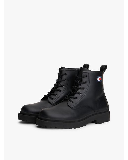 Bottes En Cuir Crantées À Lacets Tommy Hilfiger pour homme en coloris Black