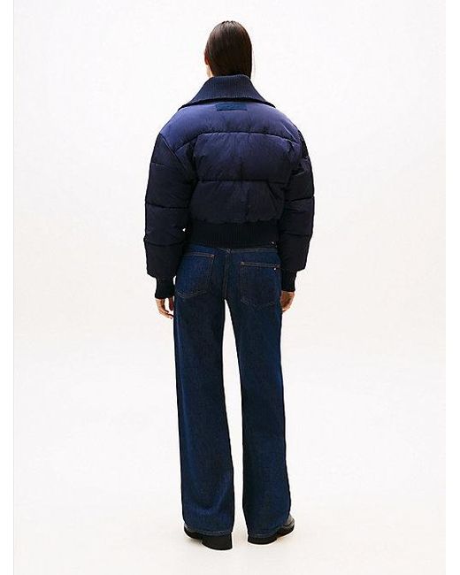 Tommy Hilfiger Blue Relaxed Fit Cropped Puffer-Jacke Aus Cord