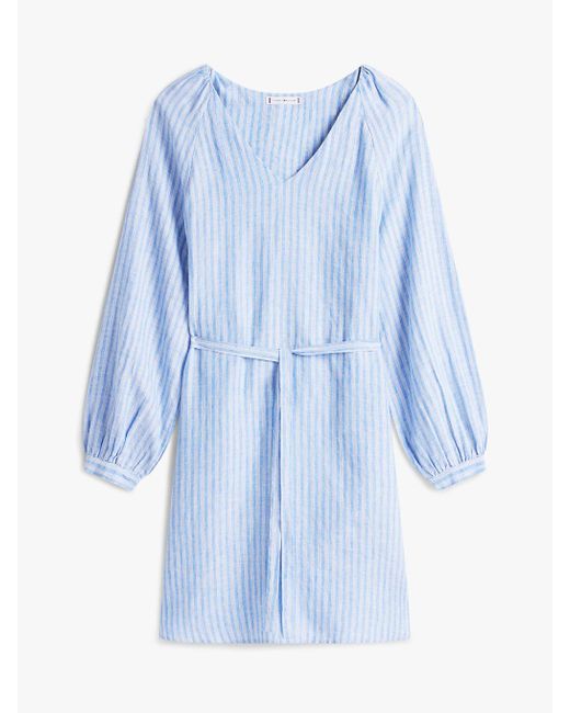Tommy Hilfiger Blue V-neck Linen Mini Dress