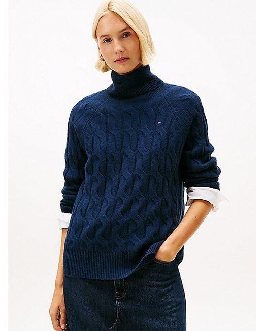 Tommy Hilfiger Relaxed Fit Kabeltrui Van Zachte Wol in het Blue