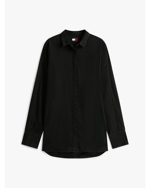 Tommy Hilfiger Black Relaxed Fit Shirttail Hem Denim Shirt