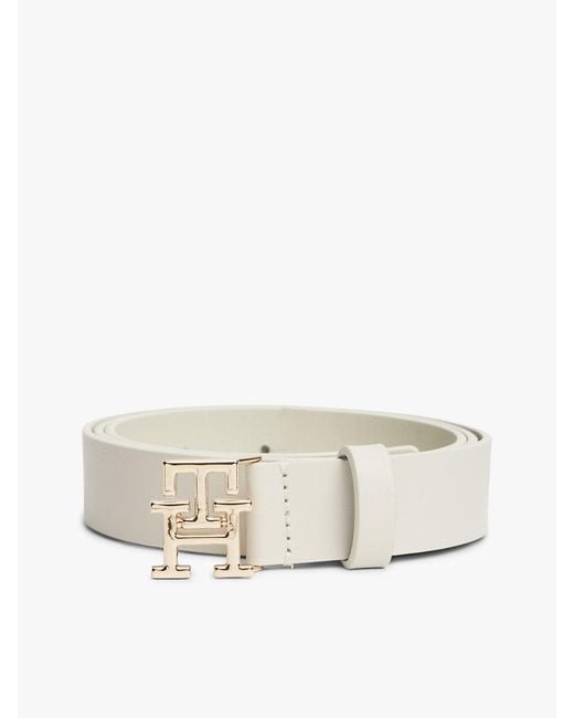 Tommy Hilfiger White Th Monogram Leather Plaque Buckle Belt