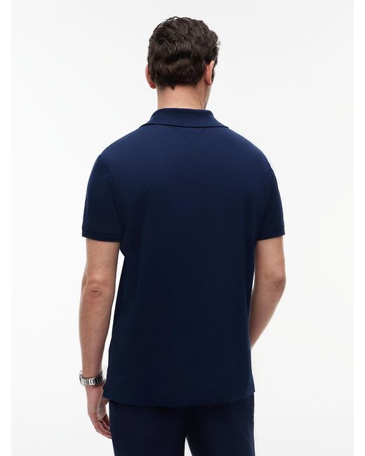Tommy Hilfiger Blue Regular Fit Interlock Knit Zip Polo Shirt for men