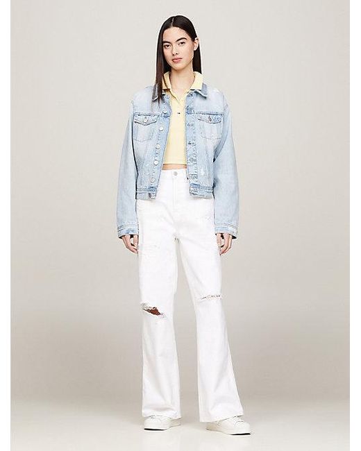 Tommy Hilfiger Claire High Rise Wide Leg Distressed Jeans in het White