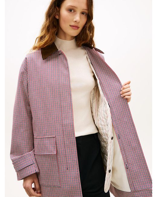 Tommy Hilfiger Pink Water Repellent Check Oversized 2-in-1 Coat