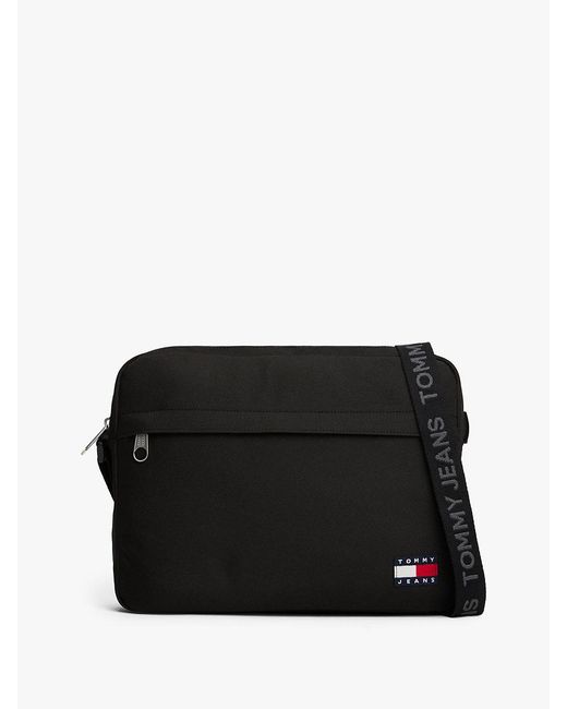 Tommy Hilfiger Black Essential Repeat Logo Strap Laptop Bag for men