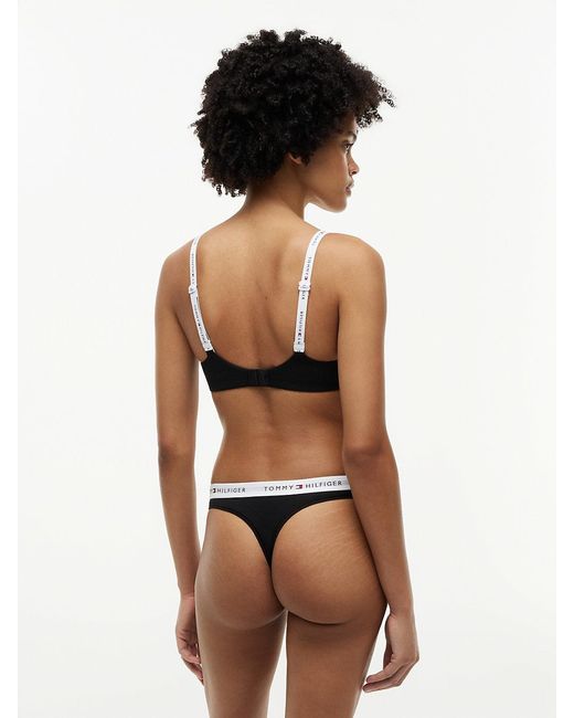 Tommy Hilfiger Black Repeat Logo Waistband Thong