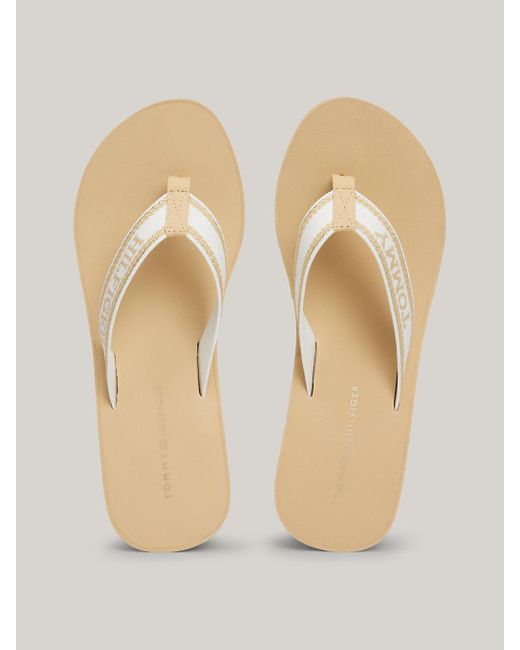 Sandales de plage compensées à bride et logo Tommy Hilfiger en coloris Natural
