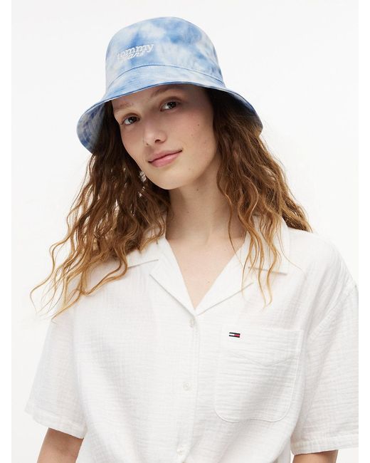 Tommy Hilfiger Blue Logo Embroidery Tie-Dye Bucket Hat