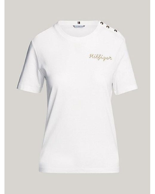 Tommy Hilfiger Gestreept T-shirt Met Gouden Knopen in het White
