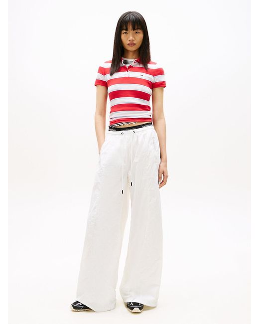 Tommy Hilfiger White Repeat Logo Tape Wide Leg Joggers