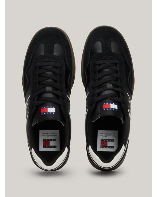 Tommy Hilfiger Black Suede Mixed Texture Court Trainers