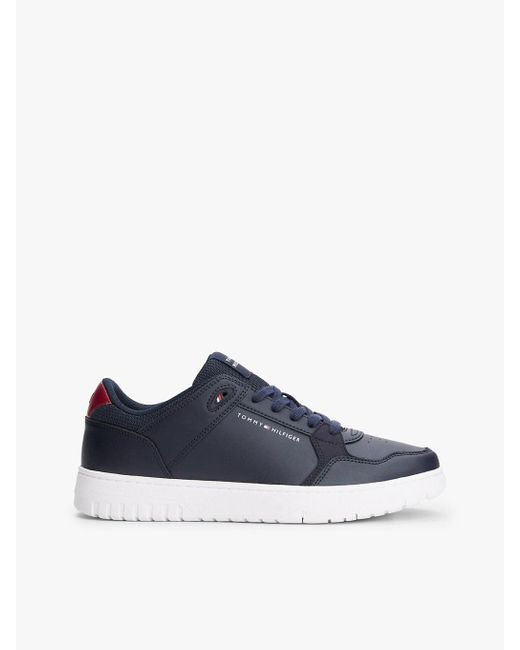 Tommy Hilfiger Blue Mixed Texture Basketball Trainers With Leather for men