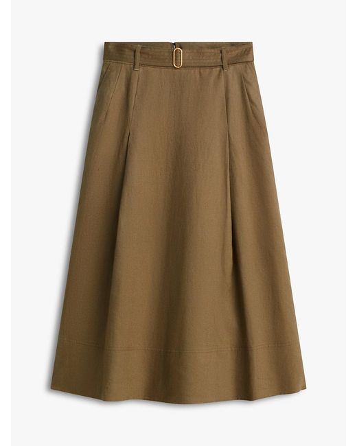 Tommy Hilfiger Natural Pure Linen Midi Flared Utility Skirt