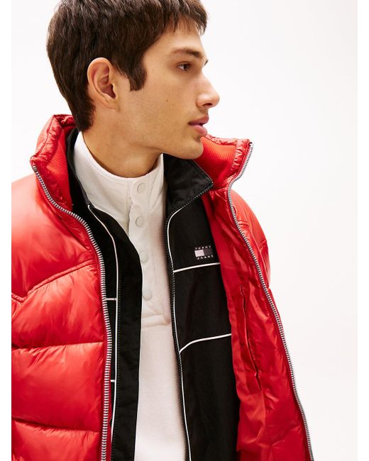Tommy Hilfiger Red Water Repellent Twill Relaxed Puffer Jacket for men