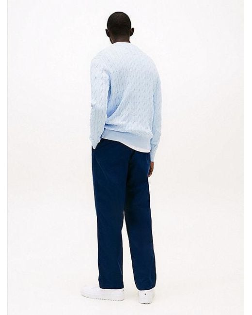 Tommy Hilfiger Kabelgebreide Trui Met Ronde Hals in het Blue voor heren