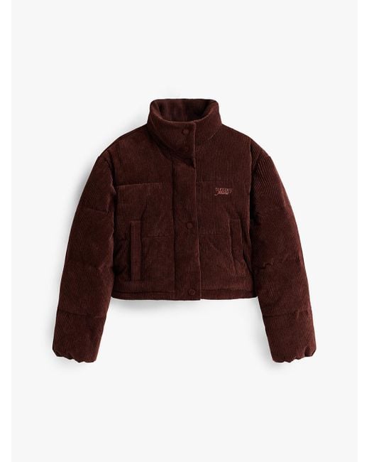 Tommy Hilfiger Brown Logo Embroidery Relaxed Corduroy Puffer Jacket