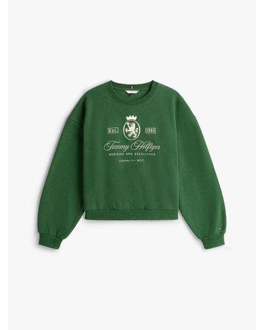 Felpa Relaxed Fit Con Stemma Th Ricamato di Tommy Hilfiger in Green