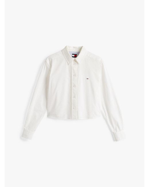 Camicia Crop Relaxed Fit A Righe di Tommy Hilfiger in White