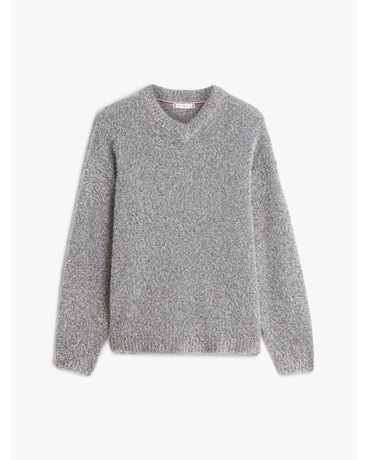 Tommy Hilfiger Gray Festive Wool Blend Relaxed V-Neck Jumper