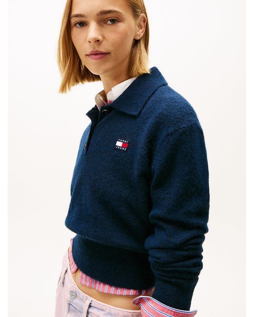 Tommy Hilfiger Blue Tommy Badge Polo Jumper With Alpaca