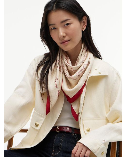 Tommy Hilfiger Red Woven Chain Pure Silk Scarf