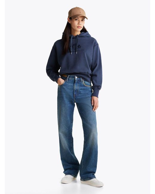 Felpa Con Cappuccio, Lacci E Logo Ricamato di Tommy Hilfiger in Blue