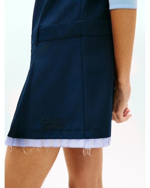 Tommy Hilfiger Blue Tonal Logo Appliqué Pleated Mini Dress