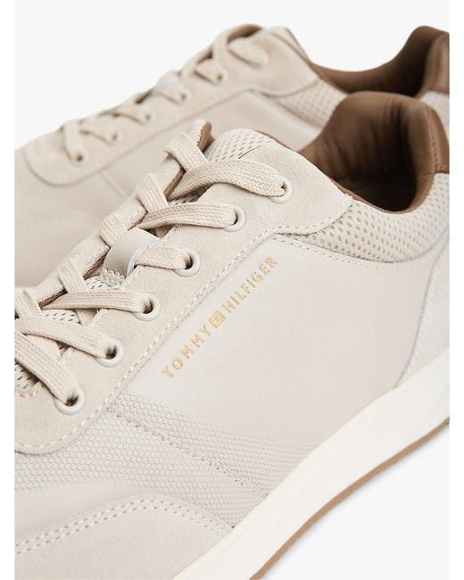 Tommy Hilfiger White Suede Mixed Texture Trainers for men
