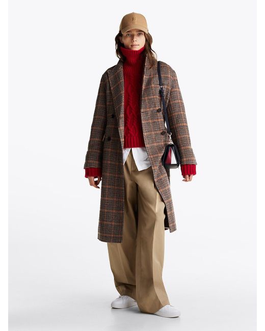 Tommy Hilfiger Red Check Double Breasted Longline Coat