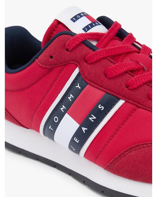 Tommy Hilfiger Red Logo Mixed Texture Trainers for men