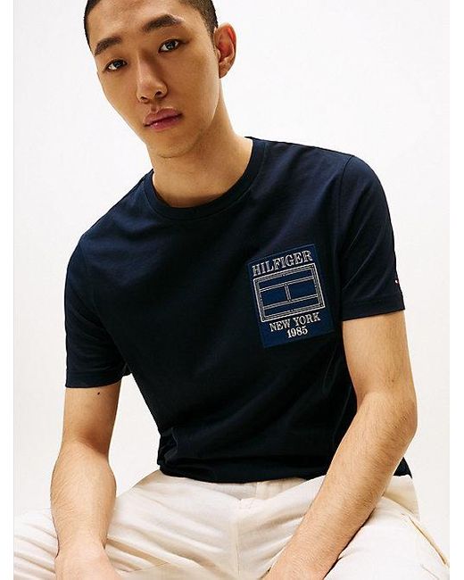 Camiseta De Cuello Redondo Con Parche Tommy Hilfiger de hombre de color Blue