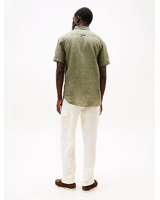 Camisa De Lino Con Efecto Lavado Tommy Hilfiger de hombre de color Green