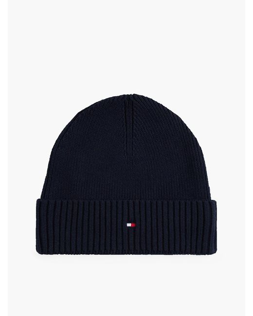 Tommy Hilfiger Blue Hilfiger Flag Embroidery Beanie With Cashmere for men