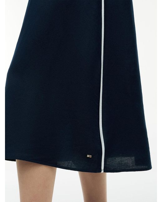 Tommy Hilfiger Blue Tone Button Linen Blend Maxi Dress