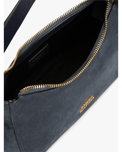 Tommy Hilfiger Blue Metal Logo Suede Shoulder Bag