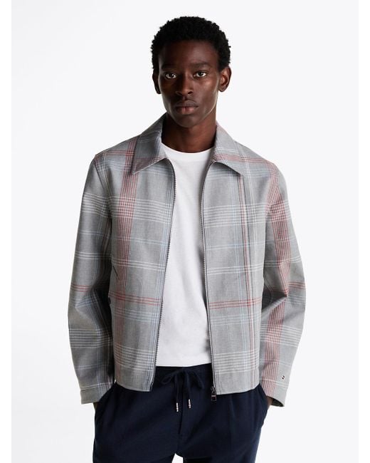Tommy Hilfiger Gray Check Zip-thru Water Repellent Overshirt Jacket for men