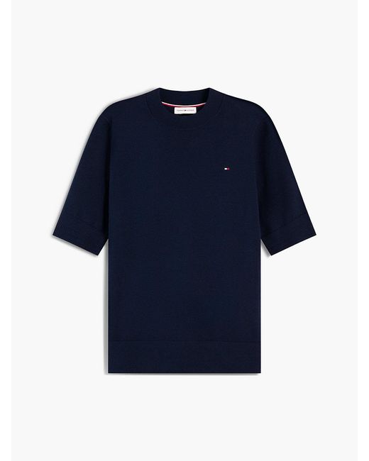 Tommy Hilfiger Blue Fine Knit Jersey Short Sleeve Jumper