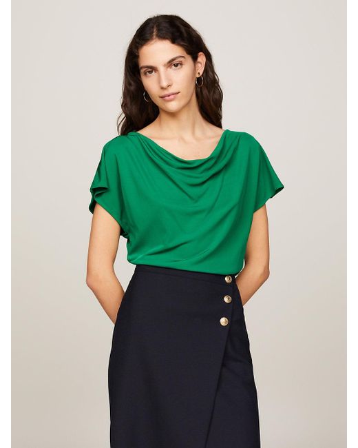 Tommy Hilfiger Green Cowl Neck Jersey Top