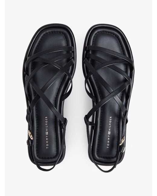 Tommy Hilfiger White Leather Crossover Strap Flat Sandals