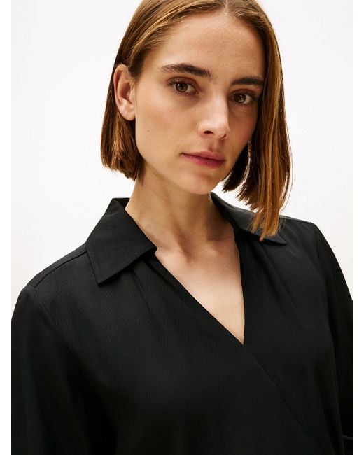 Robe Portefeuille Courte À Manches Longues Tommy Hilfiger en coloris Black