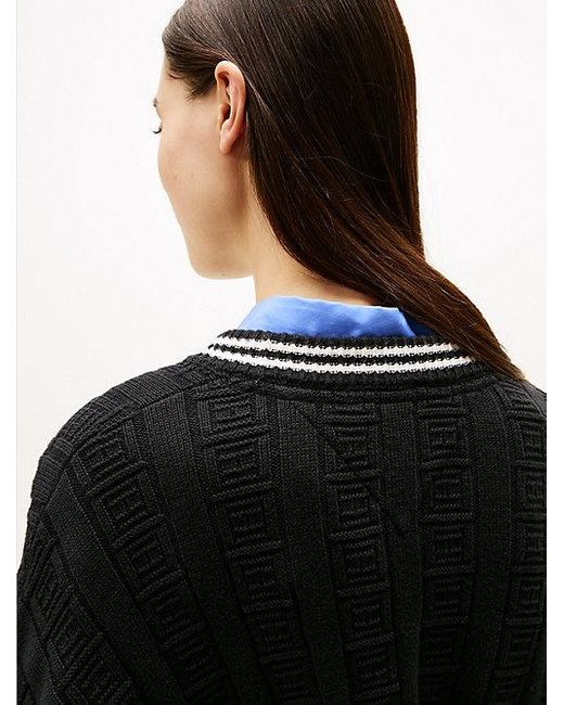 Jersey Amplio De Punto Trenzado Con Logo Tommy Hilfiger de color Black