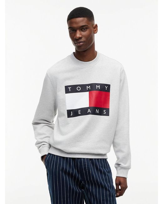 Tommy Hilfiger White Flag Badge Crew Neck Sweatshirt for men