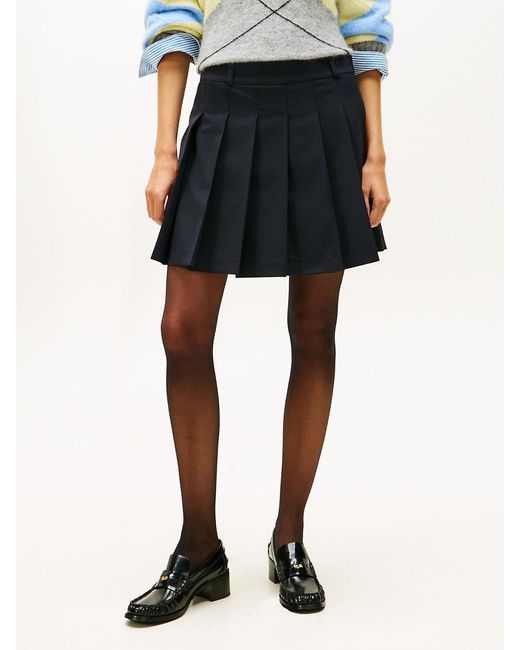 Tommy Hilfiger Blue Timeless Wool Blend Pleated Mini Skirt