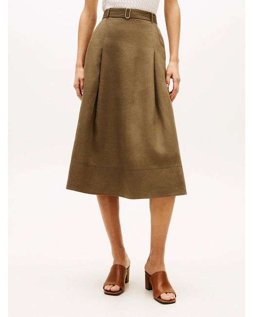 Tommy Hilfiger Natural Pure Linen Midi Flared Utility Skirt