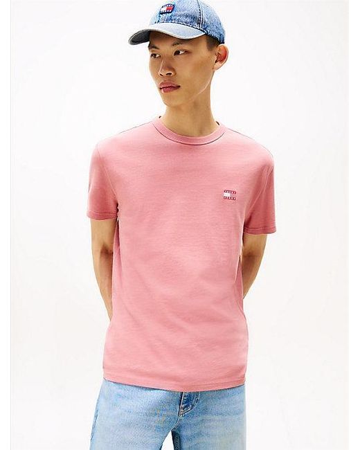Tommy Hilfiger T-Shirt Met Ronde Hals En Tommy-Badge in het Pink voor heren