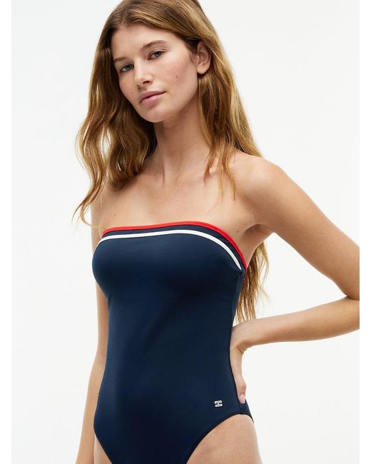 Tommy Hilfiger Blue Classic Halterneck Bandeau High-Cut Swimsuit