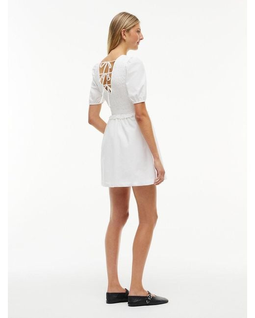 Tommy Hilfiger White Back Tie Smock Slim Poplin Mini Dress